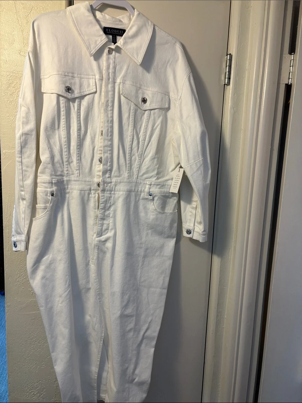 NWT - Eloquii Off-White Denim Dress with Snap Front - Picture 2 of 6